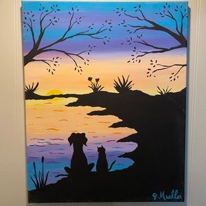 HAND CRAFTED painting pets home decor wall art dog cat handmade puppy kitty pond